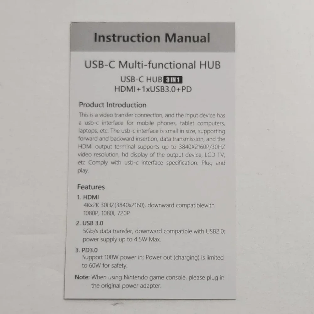 Type-C to HDMI, USB 3.0, PD Hub